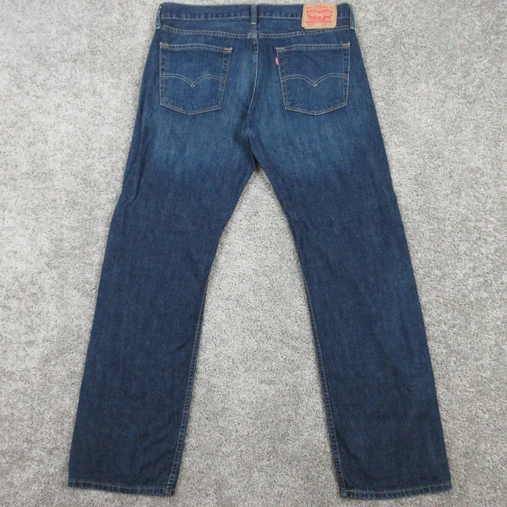 Levis Jeans Mens 36x32 Blue 514 Regular‎ Straight Whisker Faded Dark Denim Pants